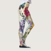 Levendige Botanische Mixed Media Collage Kunst Leggings (Rechts)