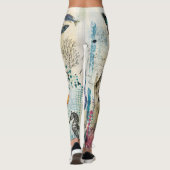 Levendige Botanische Mixed Media Collage Kunst Leggings (Achterkant)