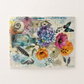 Levendige Botanische Mixed Media Collage Kunst Legpuzzel (Horizontaal)