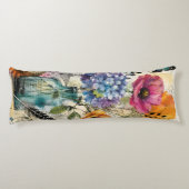 Levendige Botanische Mixed Media Collage Kunst Lichaamskussen (Achterkant)