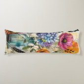 Levendige Botanische Mixed Media Collage Kunst Lichaamskussen (Voorkant)