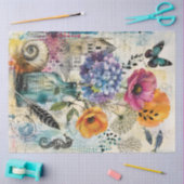 Levendige Botanische Mixed Media Collage Kunst Tissuepapier (Craft)