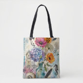 Levendige Botanische Mixed Media Collage Kunst Tote Bag (Voorkant)