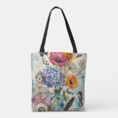 Levendige Botanische Mixed Media Collage Kunst Tote Bag (Achterkant)