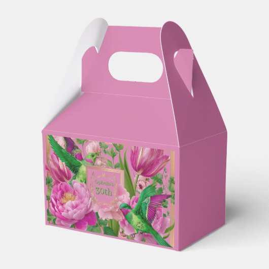Levendige botanische roze en groene bedankdoosjes (Voorkant Zijde)