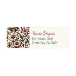 Levendige Botanische Tropische Bloemen Retouradres Etiket