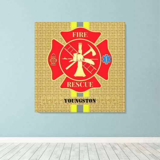 Levendige brandweerman Maltese Cross Art Canvas Afdruk (Insitu (Houten vloer))