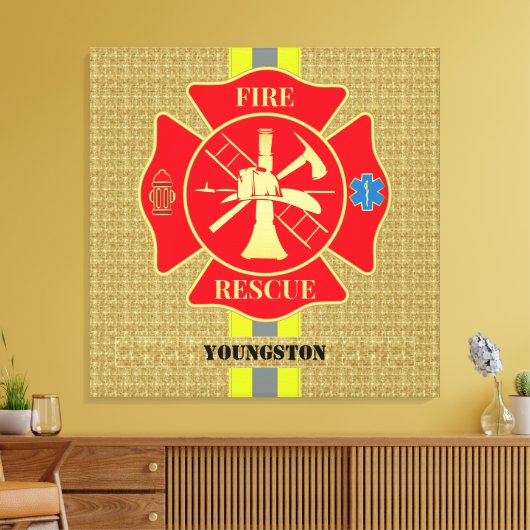Levendige brandweerman Maltese Cross Art Canvas Afdruk (Insitu (Woonkamer))