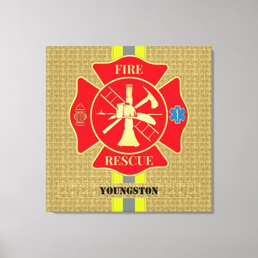 Levendige brandweerman Maltese Cross Art Canvas Afdruk (Voorkant)