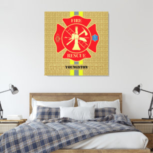 Levendige brandweerman Maltese Cross Art Canvas Afdruk
