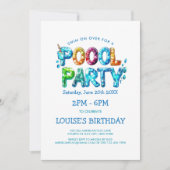 Levendige brieven Pool Party uitnodiging (Voorkant)