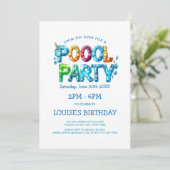 Levendige brieven Pool Party uitnodiging (Staand voorkant)
