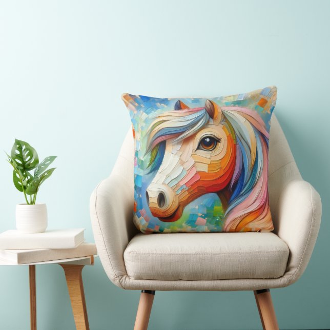 Levendige Brushstroke Horse Sierkussen (Stoel)