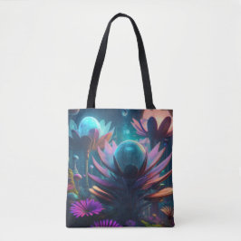 Levendige buitenaardse bioluminescente bloemen tote bag