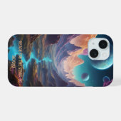 Levendige buitenaardse werelden met neonhemel iPhone 15 case (Achterkant horizontaal)