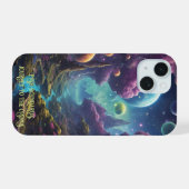 Levendige buitenaardse werelden met neonhemel iPhone 15 case (Achterkant horizontaal)