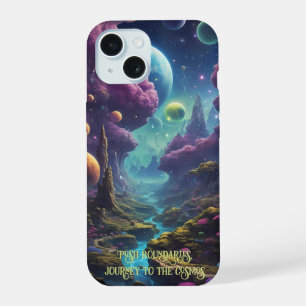 Levendige buitenaardse werelden met neonhemel iPhone 15 case