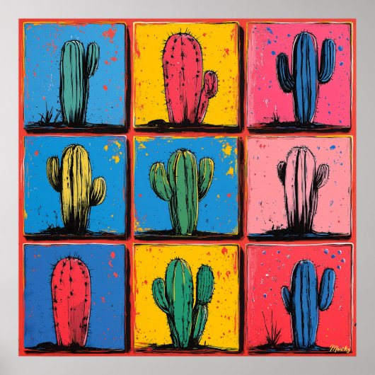 Levendige Cactus Pop Art Print voor een Speelse Aa (Voorkant)