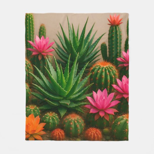Levendige Cactus Succulent Bloei Woestijn Fleece Deken (Voorkant)