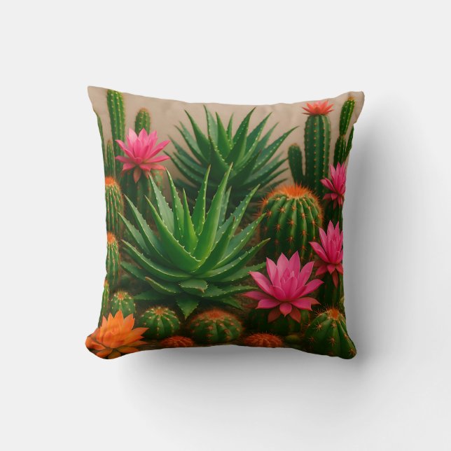 Levendige Cactus Succulent Bloei Woestijn Kussen (Voorkant)