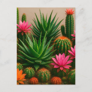 Levendige Cactus Succulente Bloei Woestijn Briefkaart