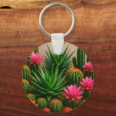 Levendige Cactus Succulente Bloei Woestijn Sleutelhanger (Voorkant)