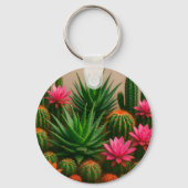 Levendige Cactus Succulente Bloei Woestijn Sleutelhanger (Achterkant)