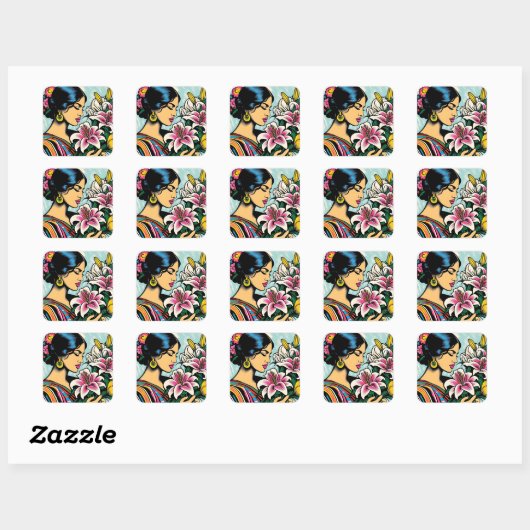 Levendige Calla Lillies Floral Mexicaanse Pop Art Vierkante Sticker (Vel)