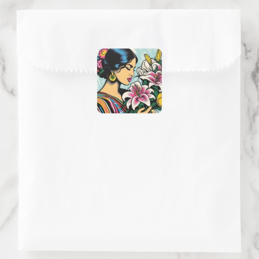 Levendige Calla Lillies Floral Mexicaanse Pop Art Vierkante Sticker (Tas)