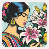 Levendige Calla Lillies Floral Mexicaanse Pop Art Vierkante Sticker (Voorkant)