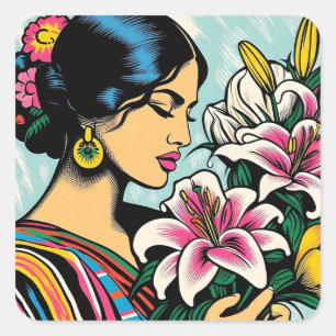 Levendige Calla Lillies Floral Mexicaanse Pop Art Vierkante Sticker