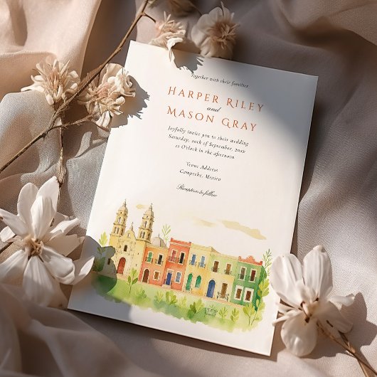 Levendige Campeche Mexico Waterverf bruiloft Kaart