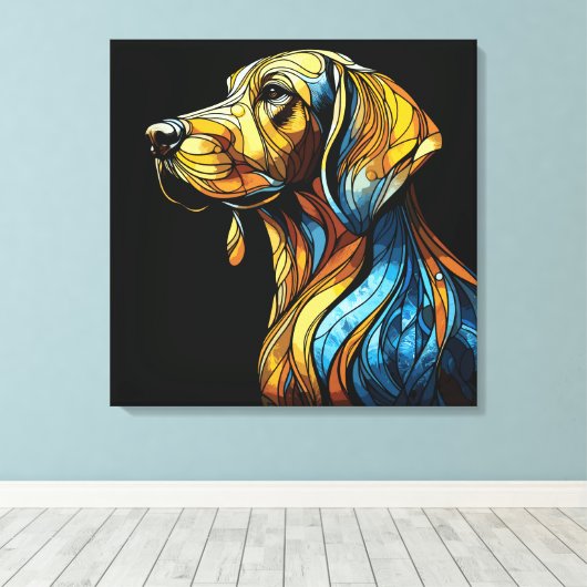 Levendige Canine Reverie - Glazen in lood kunstwer Canvas Afdruk (Insitu (Houten vloer))
