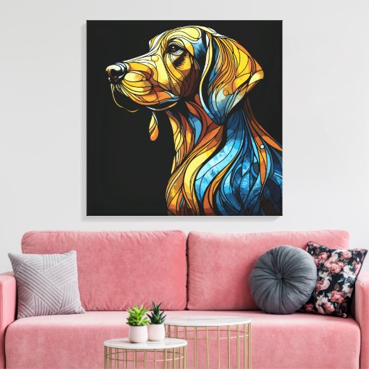 Levendige Canine Reverie - Glazen in lood kunstwer Canvas Afdruk (Insitu (Woonkamer))