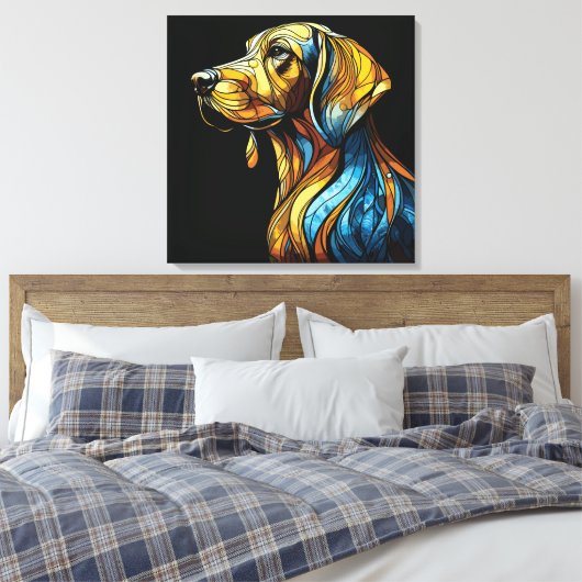 Levendige Canine Reverie - Glazen in lood kunstwer Canvas Afdruk (Insitu (Slaapkamer))