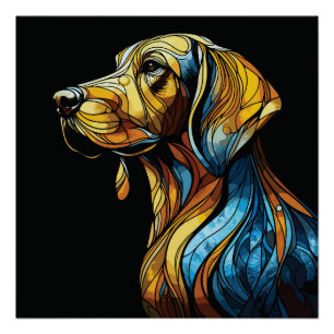 Levendige Canine Reverie - Glazen in lood kunstwer Perfect Poster