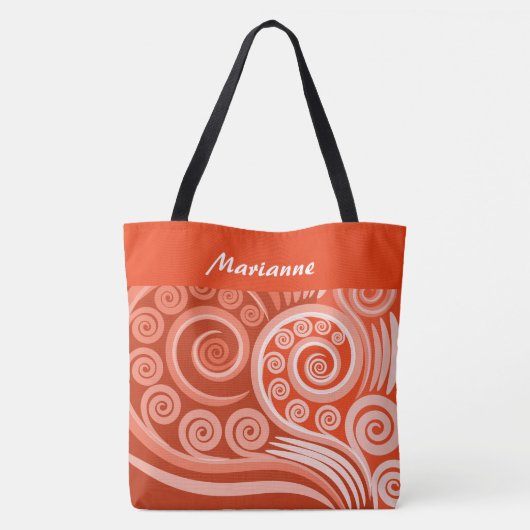 Levendige Carmine Red Curls koru Jouw naam Tote Bag (Achterkant)