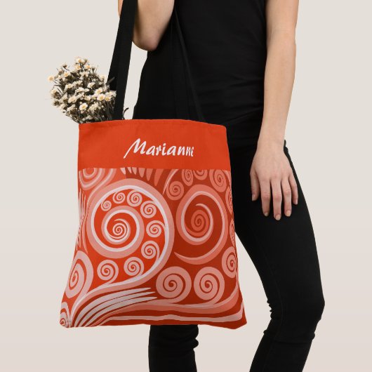 Levendige Carmine Red Curls koru Jouw naam Tote Bag (Dichtbij)