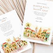 Levendige Cartagena Colombia Waterverf bruiloft Kaart