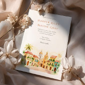 Levendige Cartagena Colombia Waterverf bruiloft Kaart