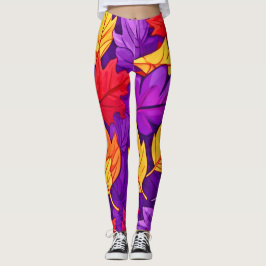 Levendige Cartoon bladeren: Paarse, geel, rood Leggings