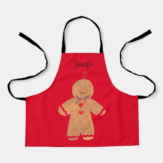 Levendige Cartoon kerstman met gingerbrood Schort (Voorkant)