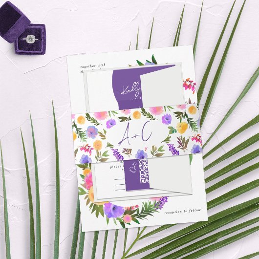 Levendige Casual Magenta Violet Geel Uitnodigingen Wikkel