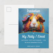 Levendige cavia party / event uitnodiging briefkaart (Voorkant / Achterkant)