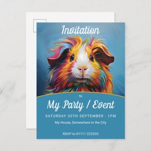 Levendige cavia party / event uitnodiging briefkaart (Voorkant / Achterkant)
