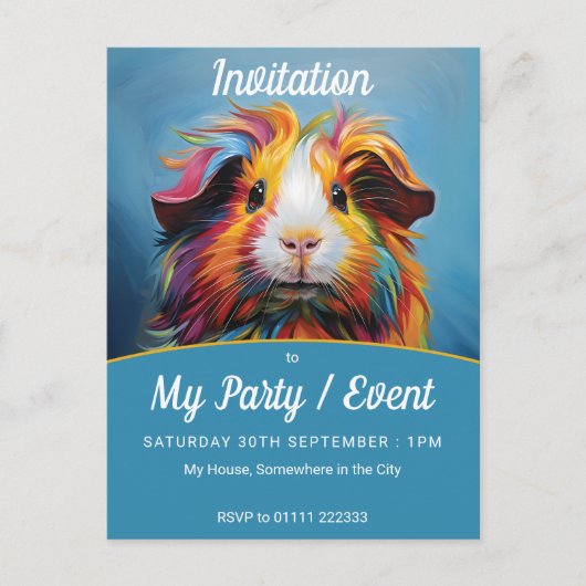 Levendige cavia party / event uitnodiging briefkaart (Voorkant)