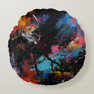 Levendige Chaos – Krachtige Abstracte Expressionis Rond Kussen