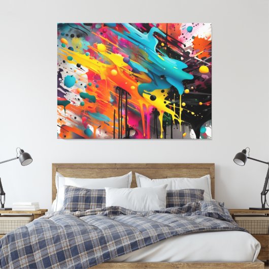 Levendige Chaos Spat Graffiti Canvas Afdruk (Insitu (Slaapkamer))