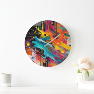 Levendige Chaos Splash Graffiti Grote Klok