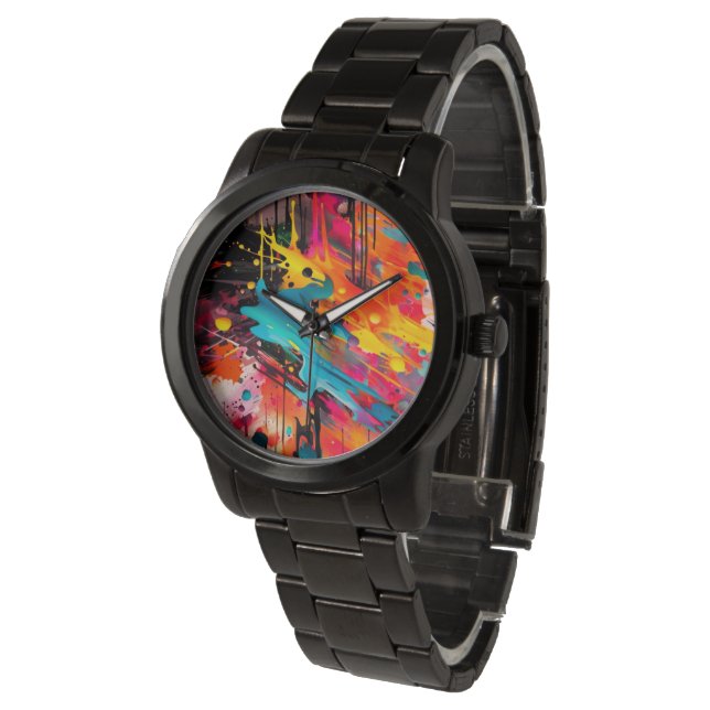 Levendige Chaos Splash Graffiti Horloge (Gekanteld)